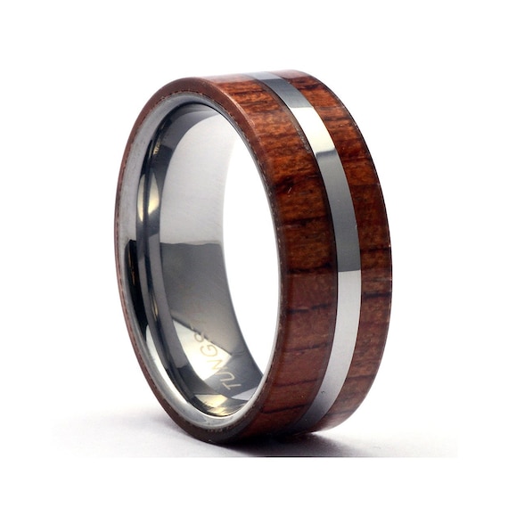 Mens Wood Ring Tungsten Wedding Band Whiskey Barrel Ring Mens
