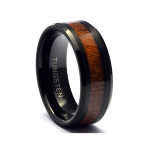 Wood wedding band, Black tungsten ring, Wooden ring for men, Men's wedding band ring, Tungsten band, Black wood mens ring, Black ring image 10