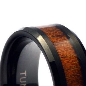 Wood wedding band, Black tungsten ring, Wooden ring for men, Men's wedding band ring, Tungsten band, Black wood mens ring, Black ring image 7