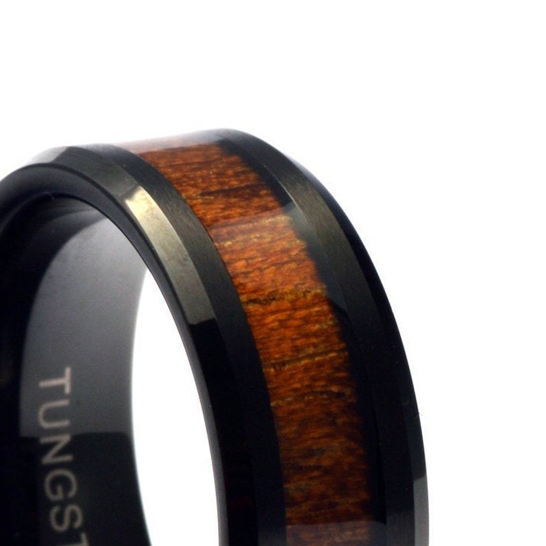 Wood wedding band, Black tungsten ring, Wooden ring for men, Men's wedding band ring, Tungsten band, Black wood mens ring, Black ring image 6