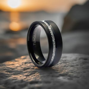 Tungsten Meteorite Ring, Men's Wedding Band, Black Tungsten Ring, Black Wedding Band, Tungsten Band, Tungsten Meteorite Band, Black Ring