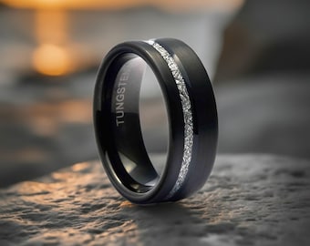 Tungsten Meteorite Ring, Men&#39;s Wedding Band, Black Tungsten Ring, Black Wedding Band, Tungsten Band, Tungsten Meteorite Band, Black Ring