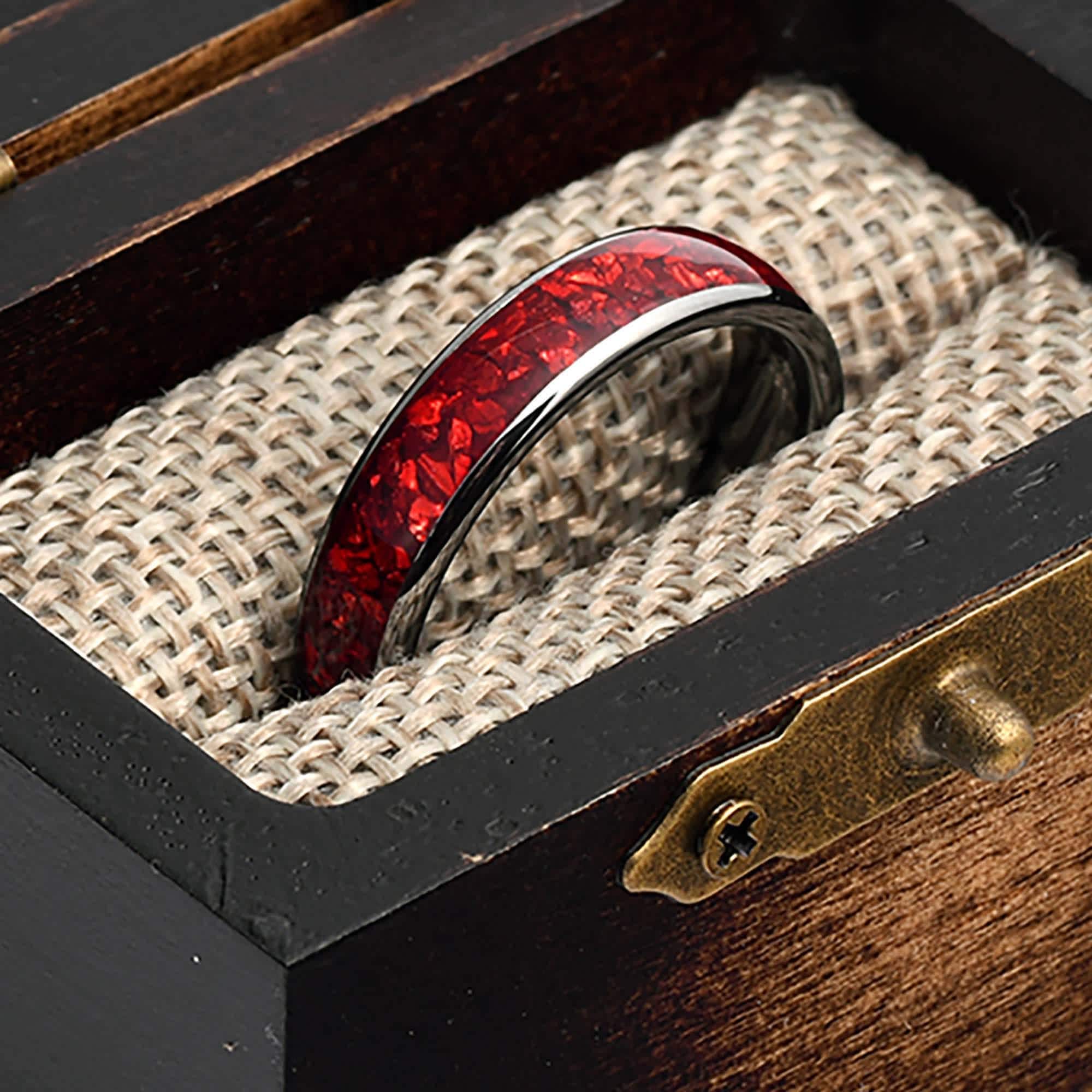 Ruby Inlaid Wring Red Ruby Inlay Tungsten Wedding Band, 5mm Dome Profile Comfort Fit Ring ...