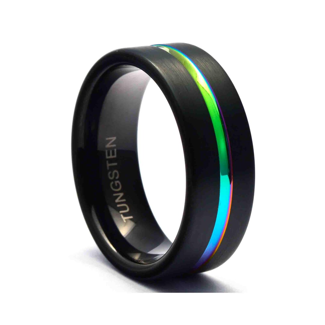 Black Tungsten Ring: Men's Rainbow Wedding Band, 8mm - Etsy