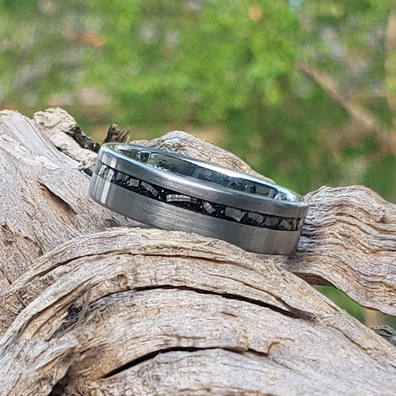 Meteorite Ring | Gun-Metal Wedding Band | Tungsten Men's Ring Band 6mm - Parie Jewelry