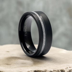 Meteorite Ring, Mens Wedding Band, Black Tungsten Ring - 6mm 8mm