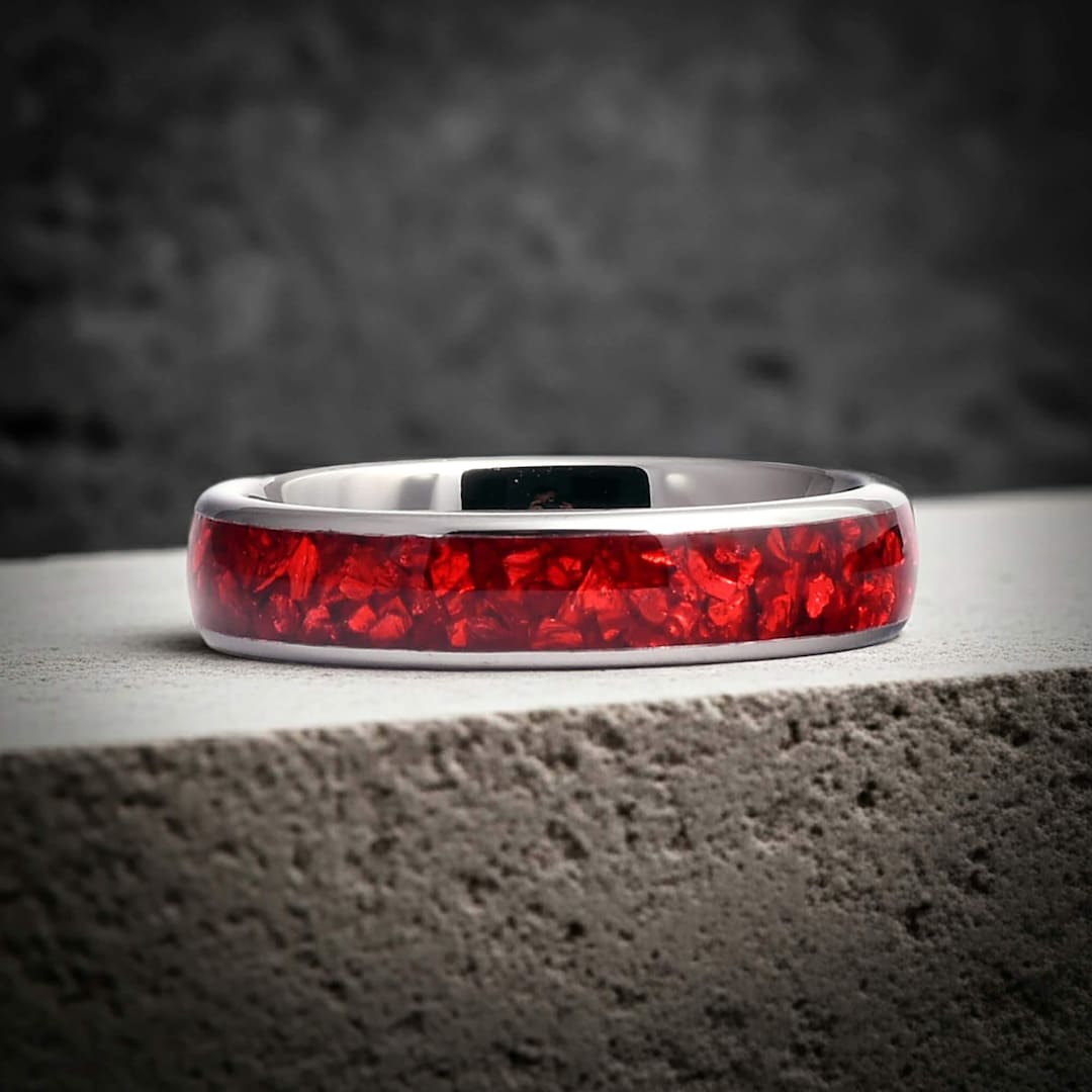 Ruby Inlaid Wring Red Ruby Inlay Tungsten Wedding Band, 5mm Dome Profile Comfort Fit Ring ...