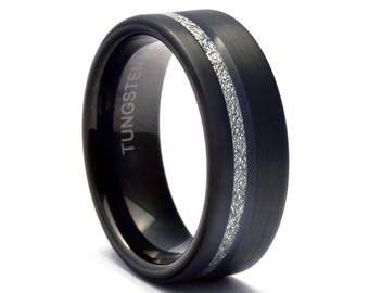 Meteorite Band, Men's Wedding Ring, Black Tungsten Carbide Ring - 6mm 8mm