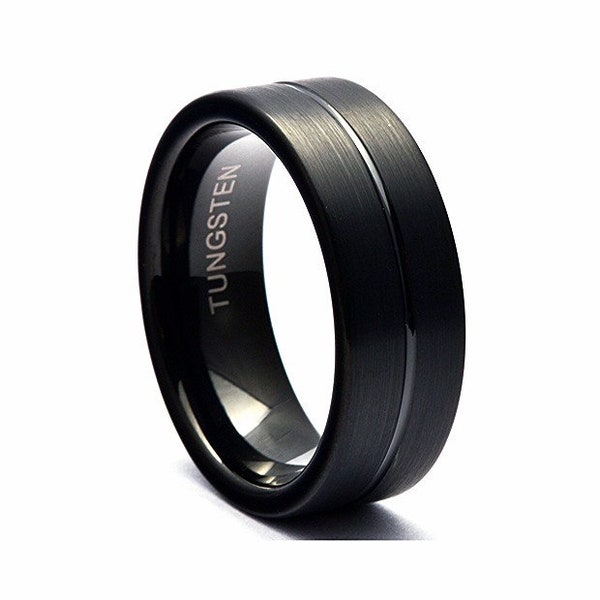 Tungsten wedding band mens Black ring for men Tungsten ring Mens wedding band tungsten Black wedding band ring Tungsten band Mens ring