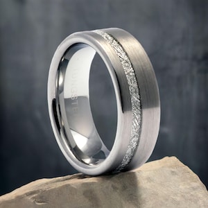Tungsten Meteorite Ring, Men&#39;s Wedding Band, Tungsten Ring, Mens Wedding Ring, Tungsten Band, Meteorite Band Ring, Personalized Ring for Men