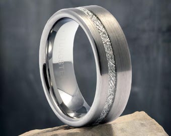 Tungsten Meteorite Ring, Men&#39;s Wedding Band, Tungsten Ring, Mens Wedding Ring, Tungsten Band, Meteorite Band Ring, Personalized Ring for Men