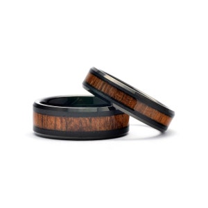 Wooden Wedding  Bands Set Tungsten Matching Rings Black - Promise Rings for Couples - Men and Women Wood Rings, Tungsten Wedding Bands