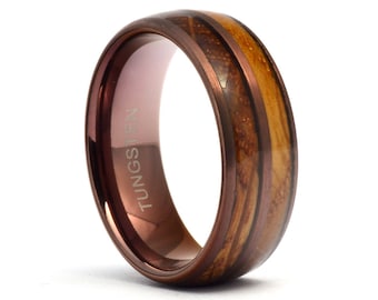 Whiskey Barrel Ring, Wooden Men's Wedding Band, Brown Tungsten ring, barrel wood ring, tungsten band, Tungsten wooden ring, Brown Ring