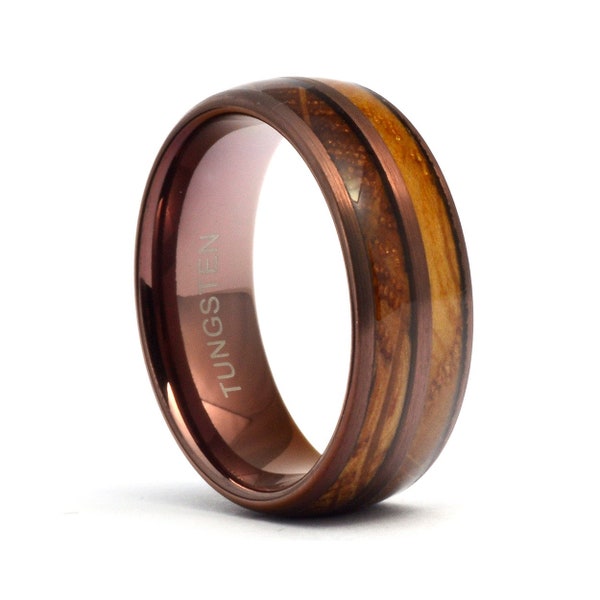 Whiskey Barrel Ring, Wooden Men's Wedding Band, Brown Tungsten ring, barrel wood ring, tungsten band, Tungsten wooden ring, Brown Ring
