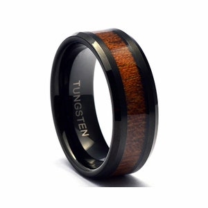 Wood wedding band, Black tungsten ring, Wooden ring for men, Men's wedding band ring, tungsten band, Black wood mens ring, Black ring