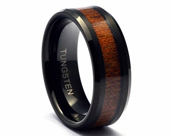 Wood wedding band, Black tungsten ring, Wooden ring for men, Men's wedding band ring, Tungsten band, Black wood mens ring, Black ring