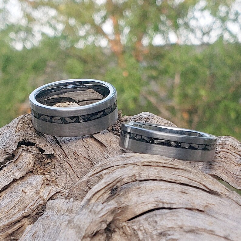 Meteorite Ring | Gun-Metal Wedding Band | Tungsten Men's Ring Band 6mm & 8mm - Parie Jewelry