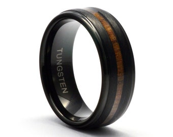 Koa Wood Wedding Ring, Black Tungsten Wood wedding band, Hawaiian Ring, Wood Engagement Ring, Wood Wedding Ring, Rings for Men, Mens Ring