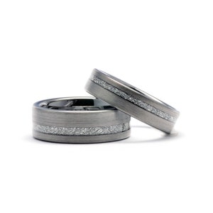 Meteorite Couple Rings - Tungsten Wedding Bands Set - Tungsten Wedding Rings Matching Set - Promise Rings for Couples - Men and Women Rings