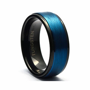 Blue Tungsten Wedding Band Black Tungsten Ring Me Mens Wedding Band Black Blue Tungsten Ring for Men Tungsten Band Mens Wedding Ring