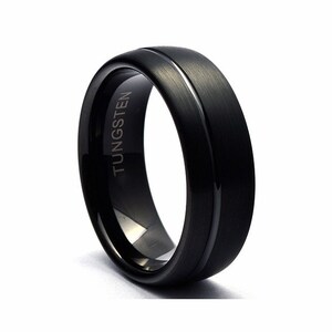 Tungsten Black Ring - Mens Wedding Band - Black Wedding Ring for Men - Black Tungsten Band - Black Mens Ring Dome and Comfort Fit