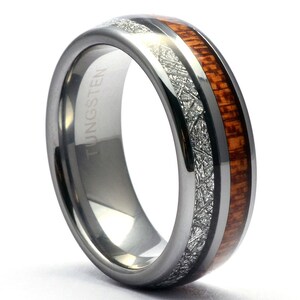 Wood Meteorite Ring Tungsten Mens Wedding Band Tungsten Ring for Men ...
