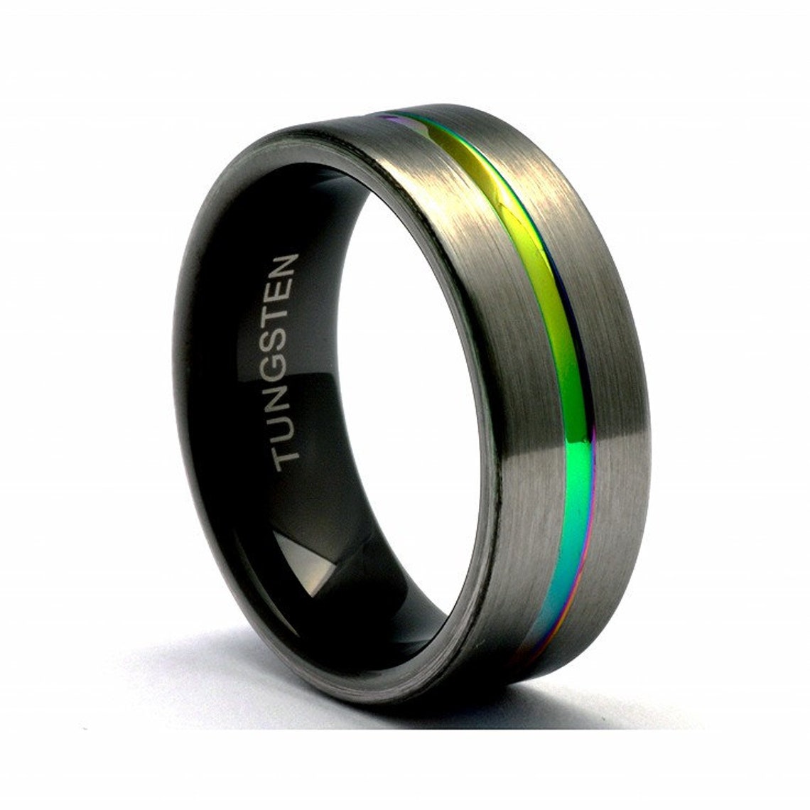Tungsten Rainbow Ring Men's Wedding Band Matte Tungsten - Etsy