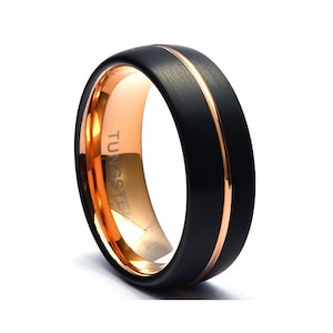 Tungsten Ring, Men's Tungsten Wedding Band, Men's Black Wedding Band, Black Tungsten Ring, Rose Gold Tungsten Ring, Rose Gold Band Black