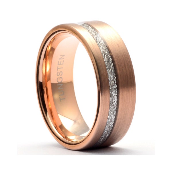 Meteorite Rose Ring Tungsten Men's Wedding Band Rose Gold Tungsten Ring Meteorite Band Rose Wedding Ring for Men Engraved Wedding Ring