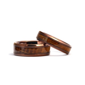 Whiskey Barrel Tungsten Wedding Bands Set: Coffee Wood Rings