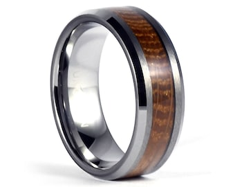 Men’s Eternity Band Whiskey Barrel Ring with Tungsten Carbide Core Brown Silver Polished Personalized Ring 5th Anniversary Gift Husband