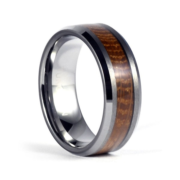 Tungsten wedding ring, Whiskey barrel ring, Wood ring, Tungsten carbide wedding band for men or women, 6mm or 8mm wooden ring