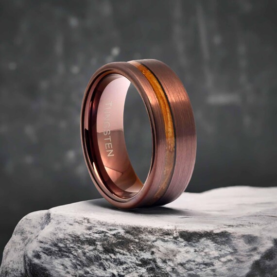 Buy Whiskey Barrel Tungsten Ring: Brown Wood Inlay Mens Wedding