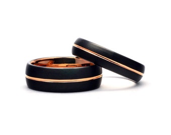 Wedding Rings for Couples Tungsten Bands for Men and Women - Black & Rose Gold Rings - Tungsten Wedding Bands Matching Set - Couple Rings