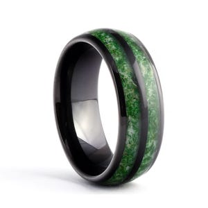 Moss Agate Wedding Band: Black Tungsten Nature Ring