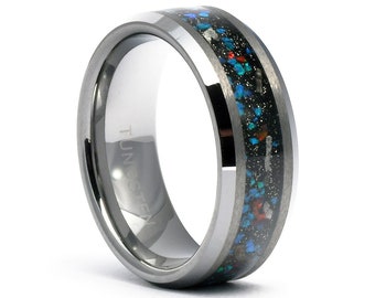 Mens Tungsten Wedding Ring, Galaxy Opal Ring, Womens Wedding Band, Opal Tungsten Ring, Astronomy Ring, Star Wedding Band, Fantasy ring