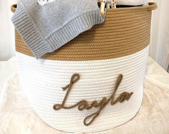 Personalised Woven Rope Baskets, Nursery Toy basket, Blanket Storage, Laundry basket,Pet Toys, White and Beige