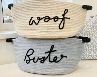 Personalised Pet Gift, Woof Woven Rope Storage Basket, Toys storage, Dog storage,Basket for Laundry,Organiser, Blanket Storage,