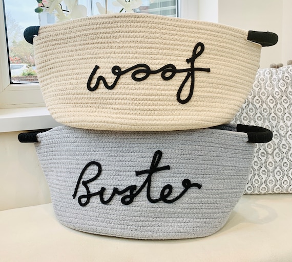 Personalized Pet Toy Basket: Woven Rope Storage, Blanket Organizer