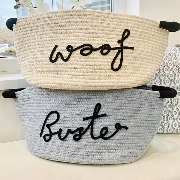 Personalised Pet Gift, Woof Woven Rope Storage Basket, Toys storage, Dog storage,Basket for Laundry,Organiser, Blanket Storage,