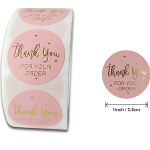 500 stks Dank u zwarte stickers, dank u stickers roze goud folie, 1 inch ronde stickers zakelijke verpakking, dank u zwarte stickers roll