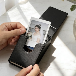 Custom Leather Photo Storage Box, Vegetable Tanned Cowhide, Large Capacity Instax Mini & Square Film Organizer, Gift for Polaroid Lovers