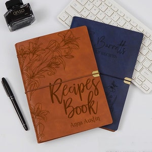 Rezeptbuch aus Leder mit Gravur, Rezeptbuch mit Namen, Rezeptbuch mit Namen, Rezeptbuch mit Gravur, Geburtstagsgeschenk für Mama, individuelles Notizbuch
