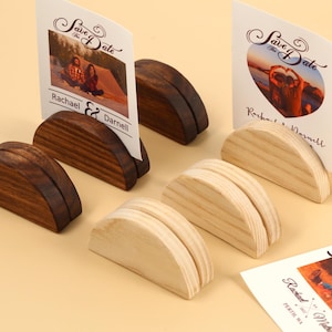 Portatarjetas de lugar en forma de arco, portafotos, exhibidor de tarjetas de lugar para bodas, número de mesa de medio círculo de madera, portatarjetas de lugar con soporte, soportes para invitaciones