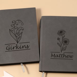 Diario personalizzato con fiore di nascita, diario con nome, taccuino con nome inciso, regalo di compleanno per la mamma, taccuino personalizzato con fiore di nascita