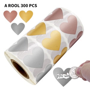300 stuks hart 1 inch krasstickers 3 kleuren, goud zilver roze rolstickers, cadeaustickers, envelopstickers, gunstlabel