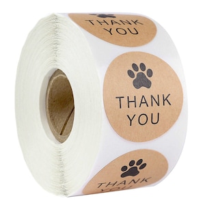 500 stks Bedankt stickers zakelijk, bedankt pootstickers op rol, 1 inch voedselstickers verpakking, hondenvoeretiket