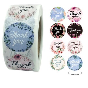 500pcs Floral thank you stickers,wedding favor sticker, thank you business stickers flower,fleur 1 inch round stickers packaging,favor label