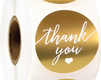 500pcs Thank you 1.5inch stickers, thank you heart order stickers gold dot, thank you stickers roll, gift packaging favor labels