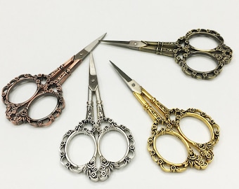 Vintage Floral Embroidery Scissors,Flower yarn Scissors,Small scissor,cute stationery,rose gold vintage style scissor